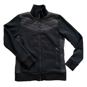 Marmot Full Zip Fleece Jacket Women Large Black Quilted Insulated Hybrid Pockets